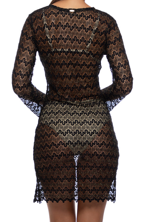Luli Fama Midnight Currents Long Sleeve Short Dress