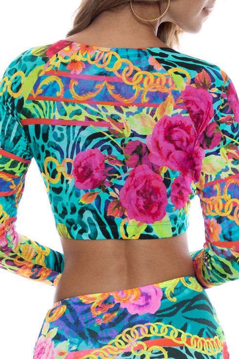 Luli Fama Wild Blooms Peek A Boo Ring Long Sleeve Top