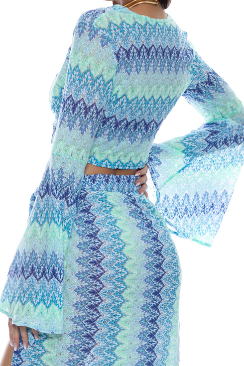 Luli Fama Seven Seas Bell Sleeve Scrunched Crop Top