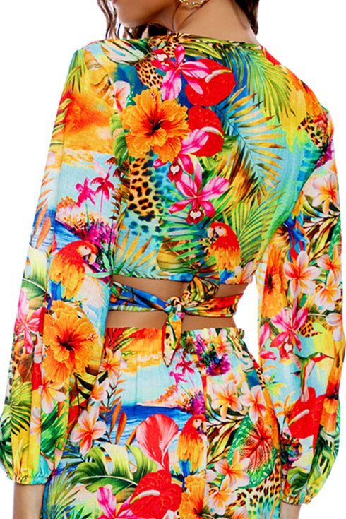 Luli Fama Birds Of Paradise Tie Multi Way Crop Top