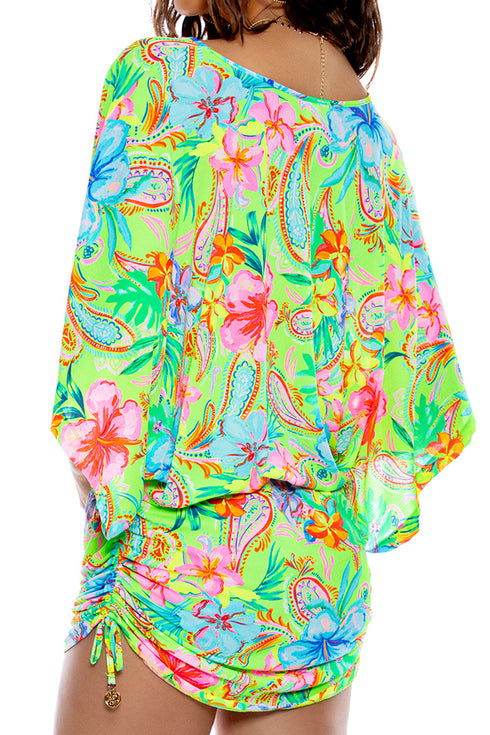 Luli Fama Hibiscus Dream Cabana V Neck Dress