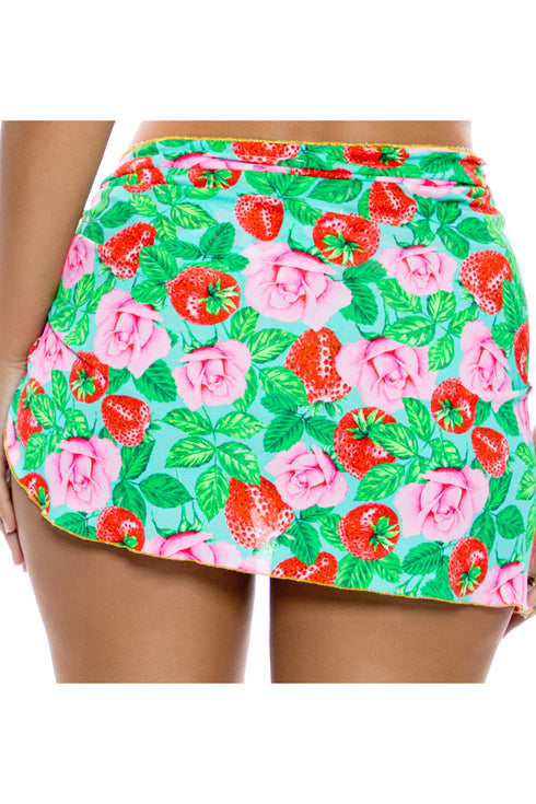Luli Fama Strawberry Fields Luxe Stitch Sarong Mini Skirt
