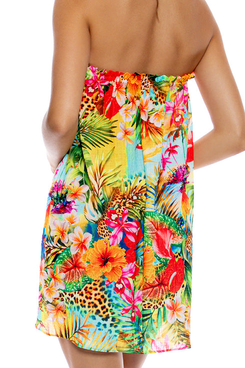 Luli Fama Birds Of Paradise Relaxed Strapless Mini Dress