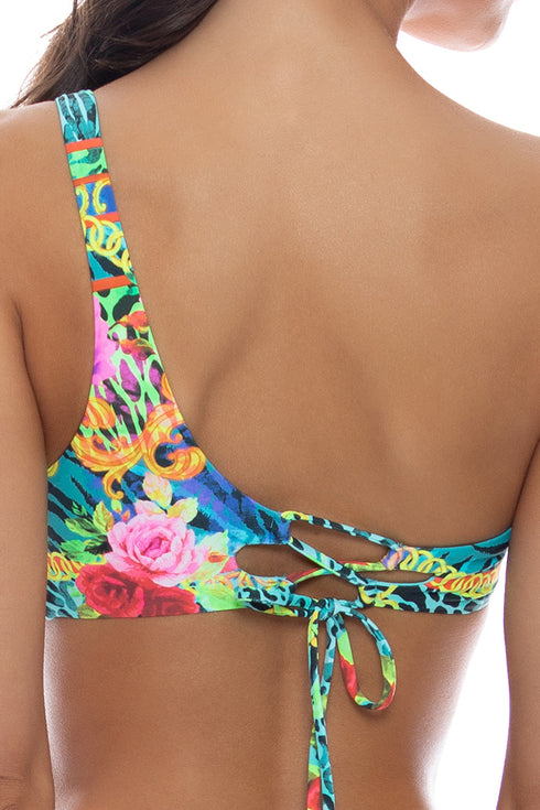 Luli Fama Wild Blooms Asymmetric Ring Chain Cut Out Top