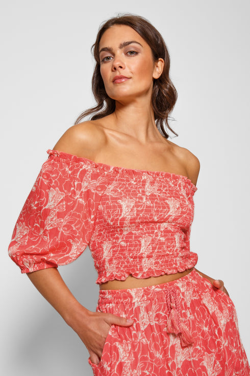 Koy Resort Bloom Smocked Crop Top
