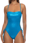 Luli Fama Liquid Voltage Square Neck Laced Up One Piece