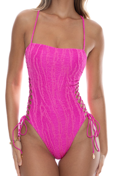 Luli Fama Wave Chaser Square Neck Laced Up One Piece
