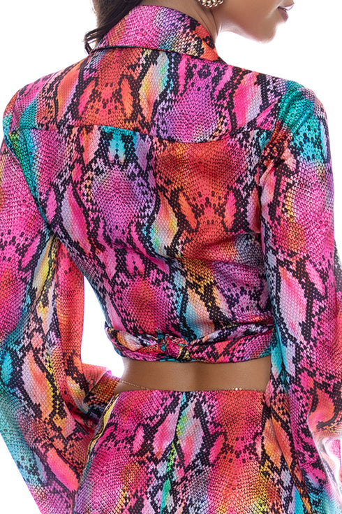 Luli Fama Electric Skin Cropped Tie Shirt