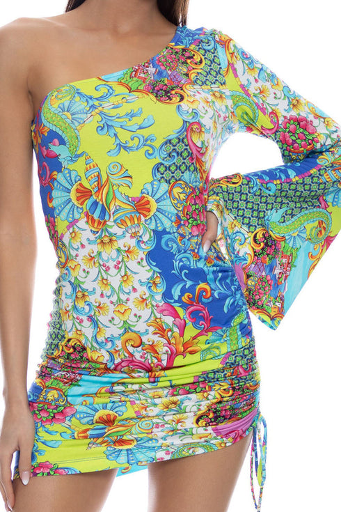Luli Fama La Costa One Shoulder Sleeve Adjustable Side Dress
