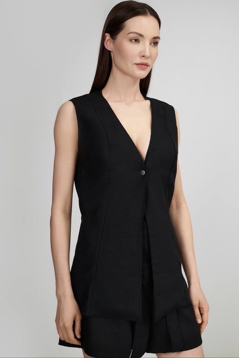 Shan Lina Sleeveless Structured Linen Vest