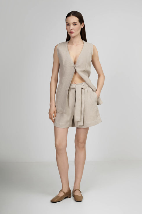 Shan Lina Linen Shorts With Belt