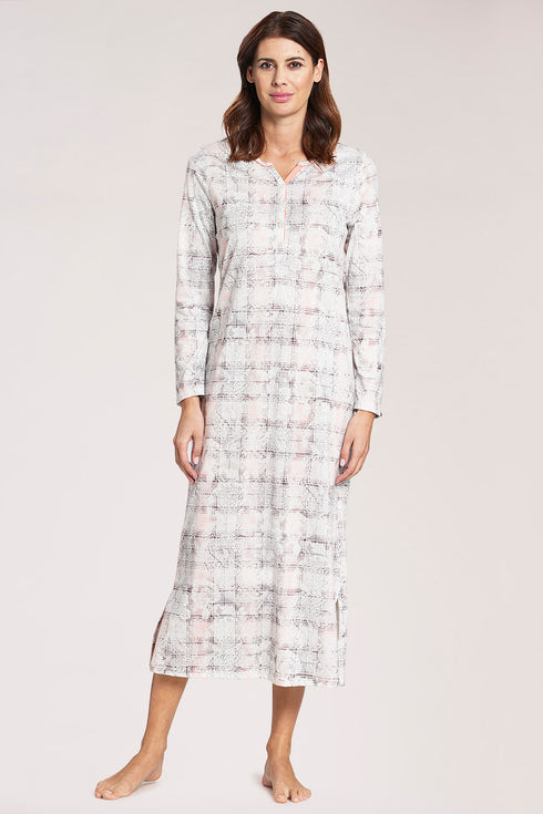 Rosch Smart Casual Nightdress sleeve , button panel round neck