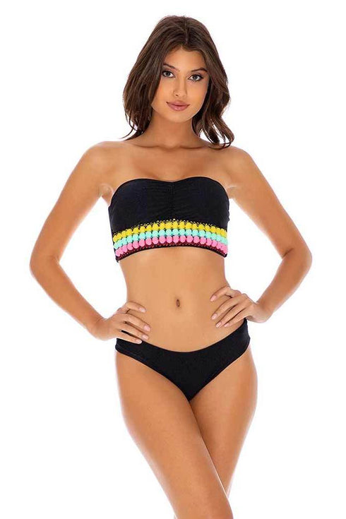 Luli Fama Night Lights POMPOM TRIM BANDEAU TOP