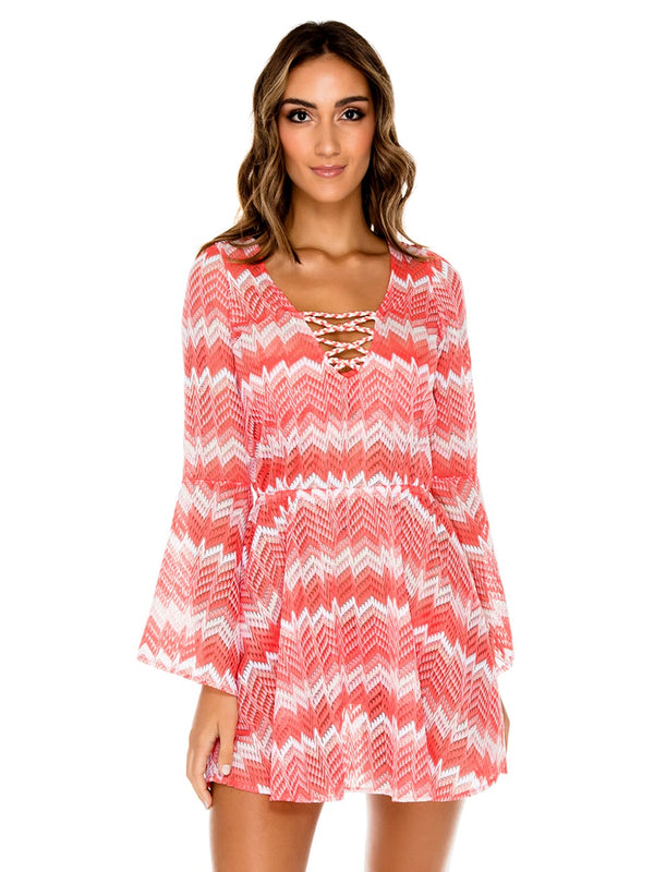 Luli Fama Amor Y Miel Laced Up Bell Sleeve Dress