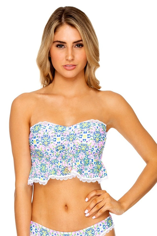Luli Fama Angel Face Lace Trim Bandeau Crop Top