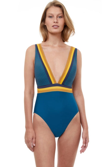 Gottex Stripes of Light Deep Plunge One Piece Swimsuit