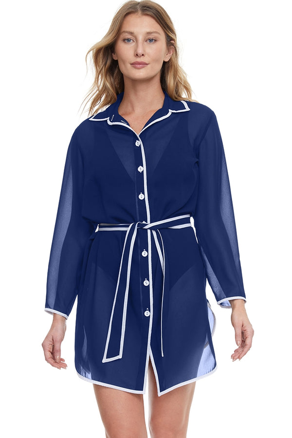 Gottex Essentials Sail To Sunset Long Sleeve Belted Beach Blouse