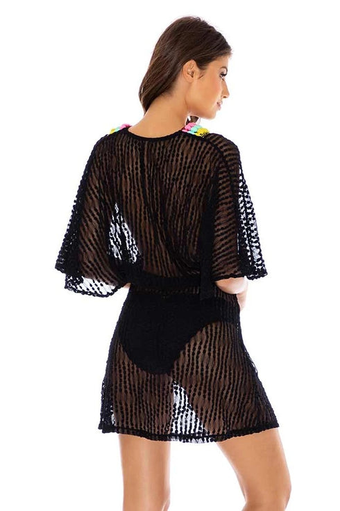 Luli Fama Night Lights POMPOM TRIM SHORT DRESS