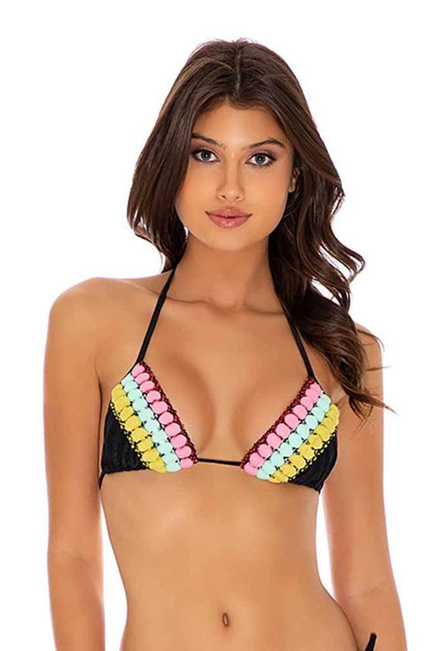 Luli Fama Night Lights POMPOM TRIM TRIANGLE TOP