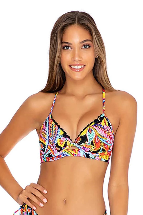 Luli Fama Moon Nights  LACE TRIM PEEK-A-BOO UNDERWIRE TOP