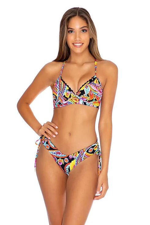 Luli Fama Moon Nights  LACE TRIM PEEK-A-BOO UNDERWIRE TOP