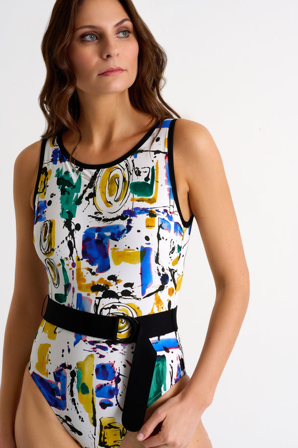 Shan Classique Belted high-neck one-piece