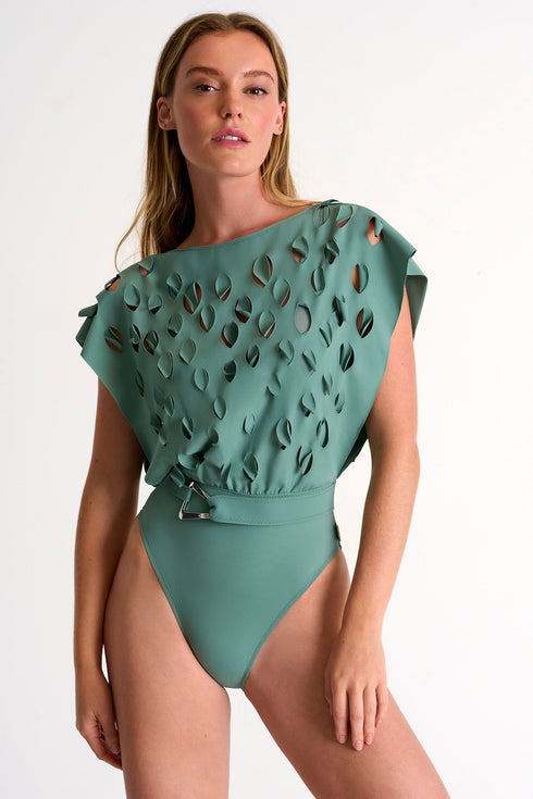 Elegant One-Piece With Cut-Outs - 42480-13-600 4 / 600 Sage / 75% POLYAMIDE, 25% ELASTANE