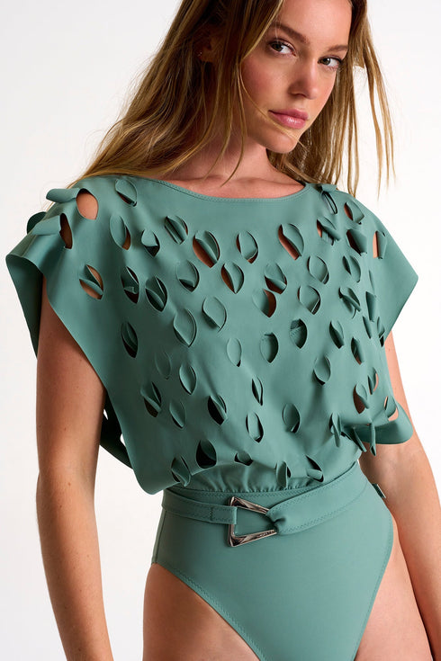 Elegant One-Piece With Cut-Outs - 42480-13-600 4 / 600 Sage / 75% POLYAMIDE, 25% ELASTANE