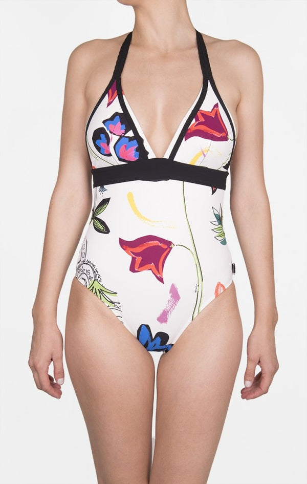Shan Pop Art Classic plunging V neck one piece