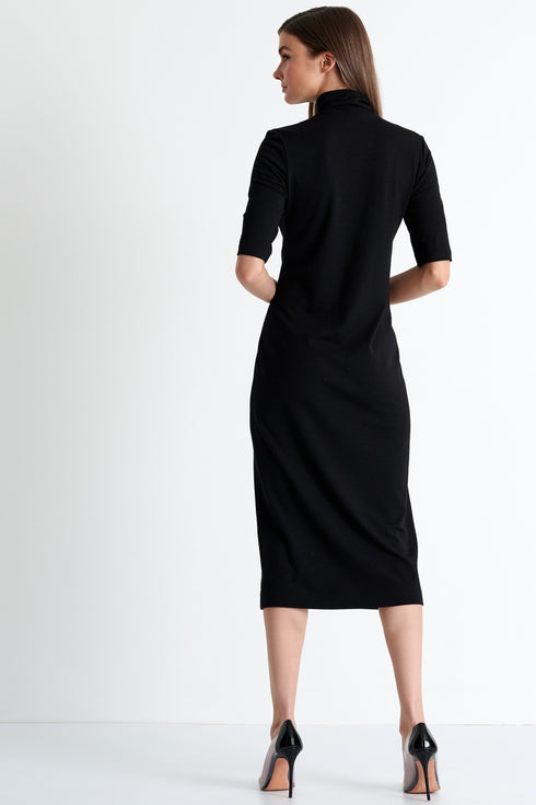 Shan Margot Short sleeve mock neck midi dress