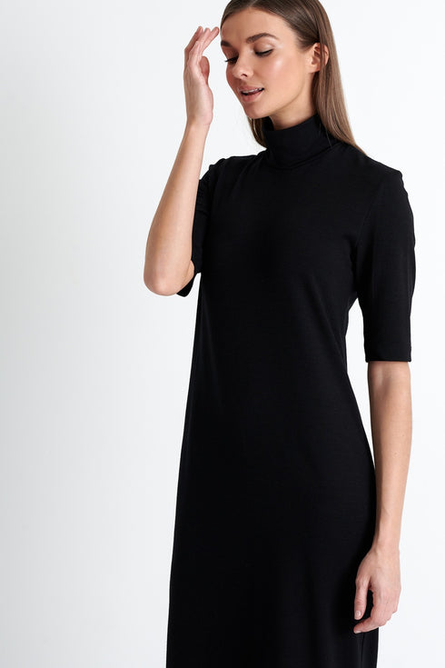 Shan Margot Short sleeve mock neck midi dress