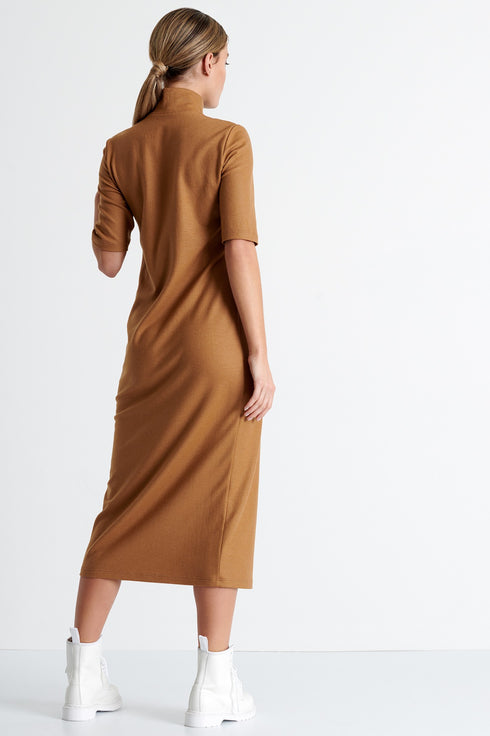 Shan Margot Short sleeve mock neck midi WOOL dress