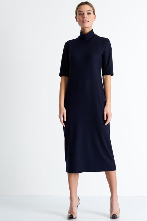 Shan Margot Short sleeve mock neck midi WOOL dress