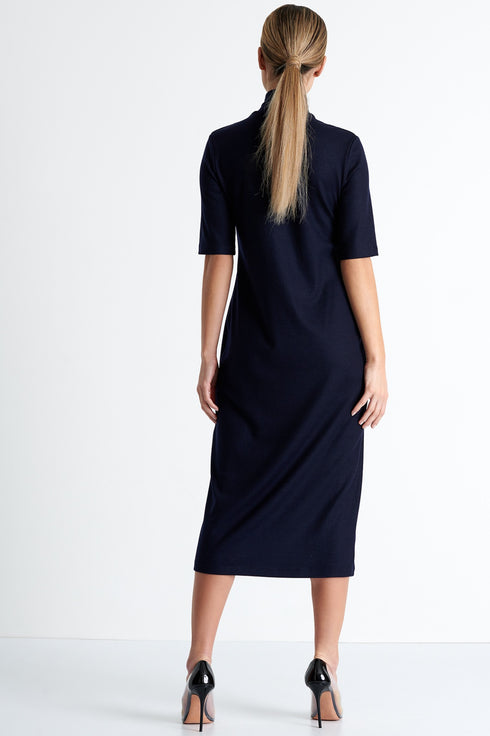 Shan Margot Short sleeve mock neck midi WOOL dress