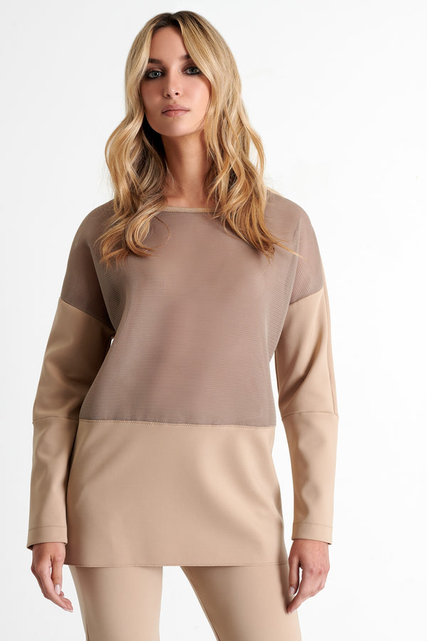 Shan Sofia Long 3D mesh and 3D jersey top
