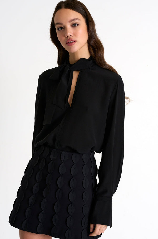 Bow-Tie Neck Silk Blouse - 52351-62-800 02 / 800 Caviar / 100% SILK