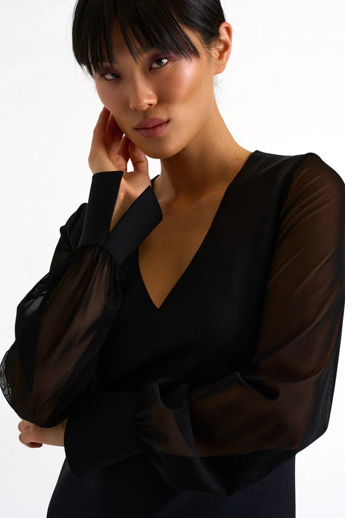 Shan Sofia Sheer Sleeve Elegant Dress