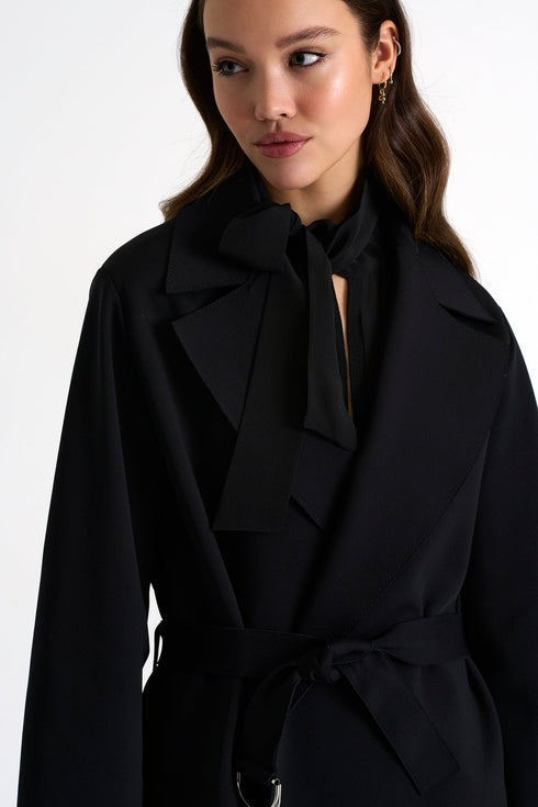 Oversize Belted Coat - 52367-80-800 02 / 800 Caviar / 75% POLYAMIDE, 25% ELASTANE