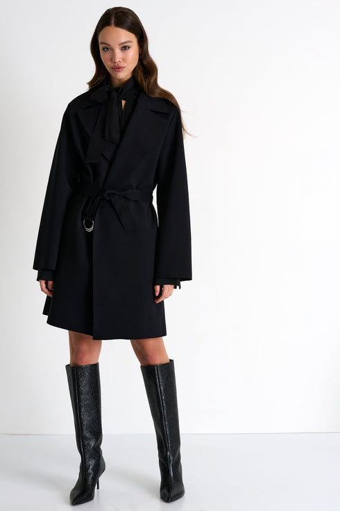 Oversize Belted Coat - 52367-80-800 02 / 800 Caviar / 75% POLYAMIDE, 25% ELASTANE