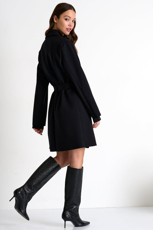 Oversize Belted Coat - 52367-80-800 02 / 800 Caviar / 75% POLYAMIDE, 25% ELASTANE