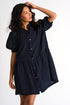 Elegant Puffy Sleeves Dress - 52439-66-550 2 / 550 Navy / 80% LYOCELL 20% POLYESTER