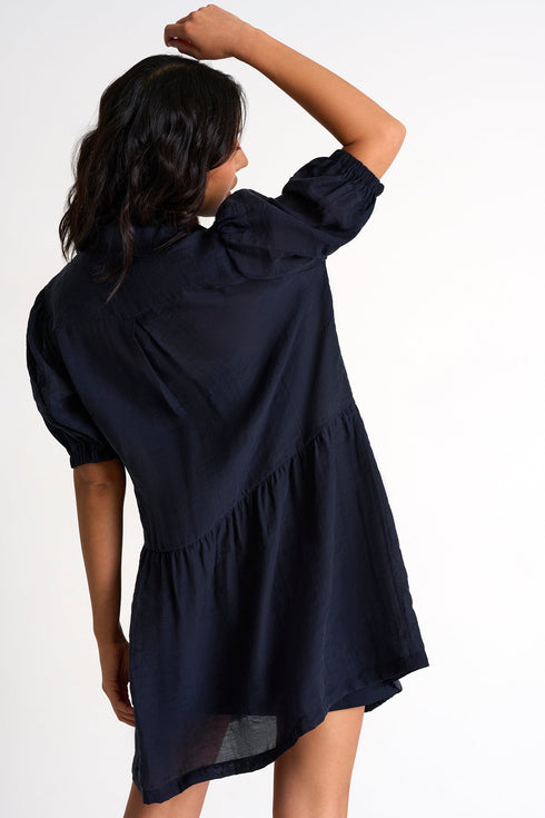 Elegant Puffy Sleeves Dress - 52439-66-550 2 / 550 Navy / 80% LYOCELL 20% POLYESTER