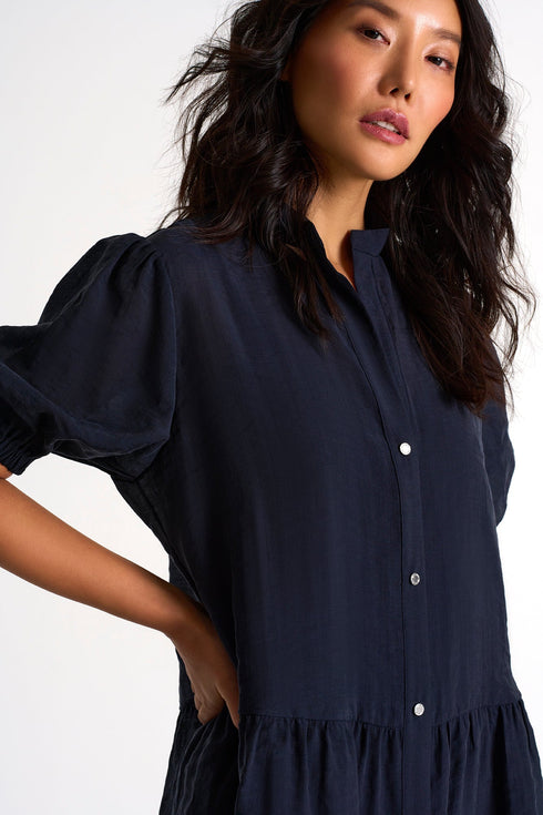 Elegant Puffy Sleeves Dress - 52439-66-550 2 / 550 Navy / 80% LYOCELL 20% POLYESTER