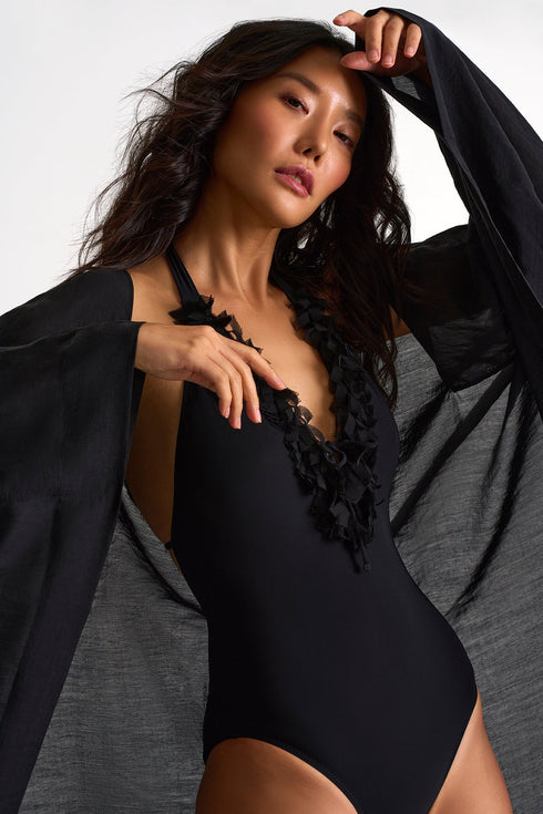 Elegant Long Kimono - 52439-87-800 2 / 800 Caviar / 80% LYOCELL 20% POLYESTER