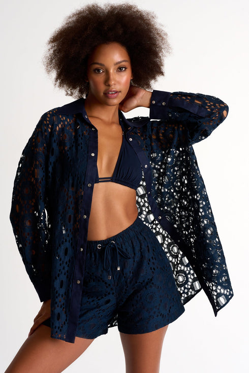 Elegant Lace Shorts - 52443-55-550 2 / 550 Navy / 65% COTTON 35% POLYAMIDE