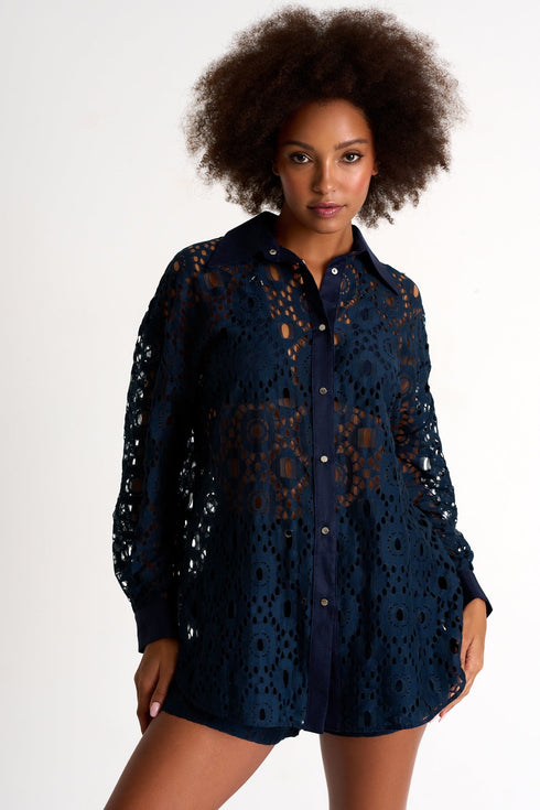 Modern Lace Shirt - 52443-83-550 2 / 550 Navy / 65% COTTON 35% POLYAMIDE
