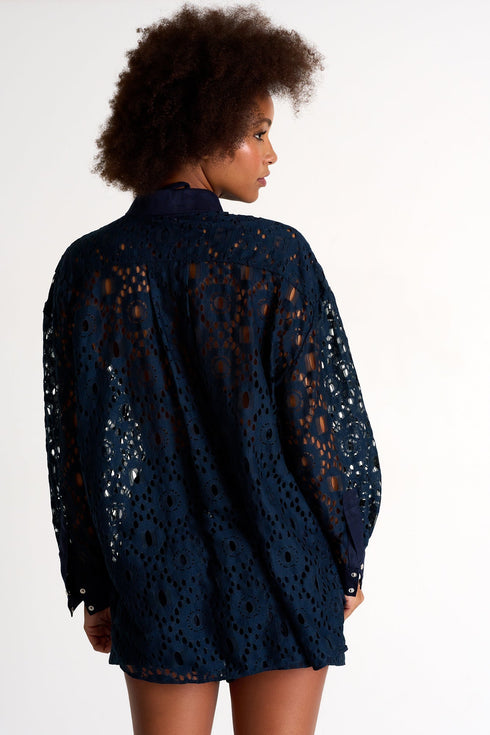 Modern Lace Shirt - 52443-83-550 2 / 550 Navy / 65% COTTON 35% POLYAMIDE