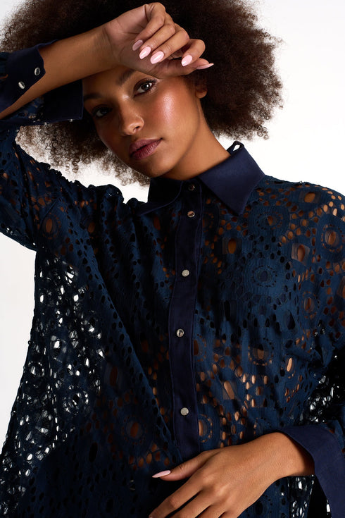 Modern Lace Shirt - 52443-83-550 2 / 550 Navy / 65% COTTON 35% POLYAMIDE