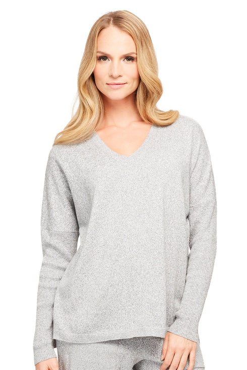 Fleur't Cashmere Bliss V-Neck Sweater With Rib Sleeves