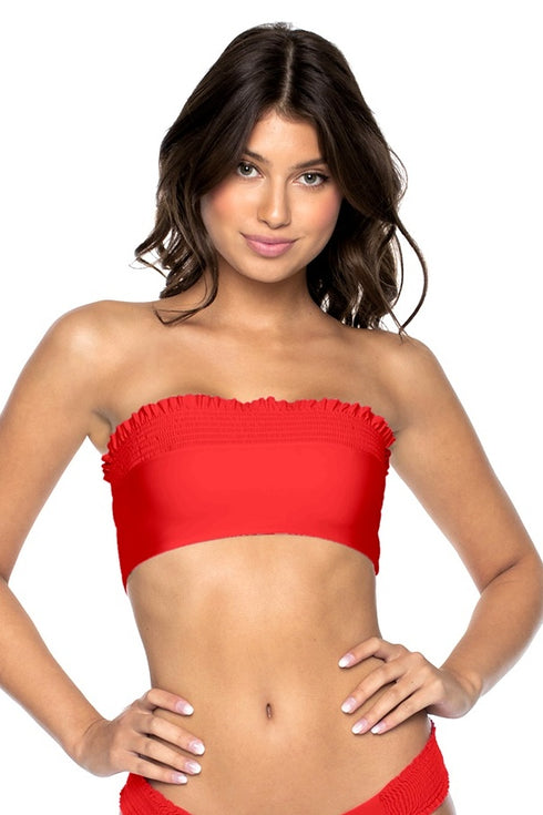 PQ Swim Red Coral SMOCKED TOP BANDEAU